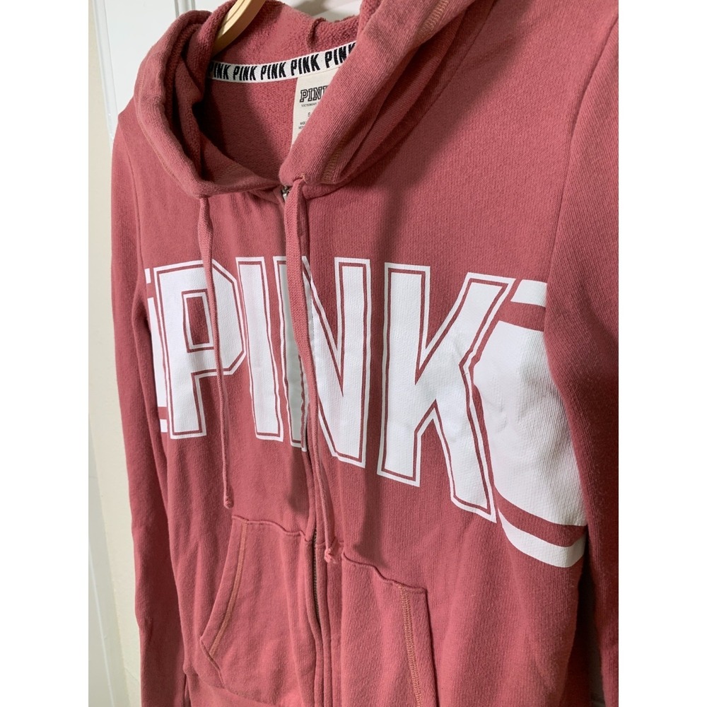 Victoria's Secret PINK Zip‎ Hoodie / Dusty Rose Logo Streetwear / Size S - Picture 2 of 11